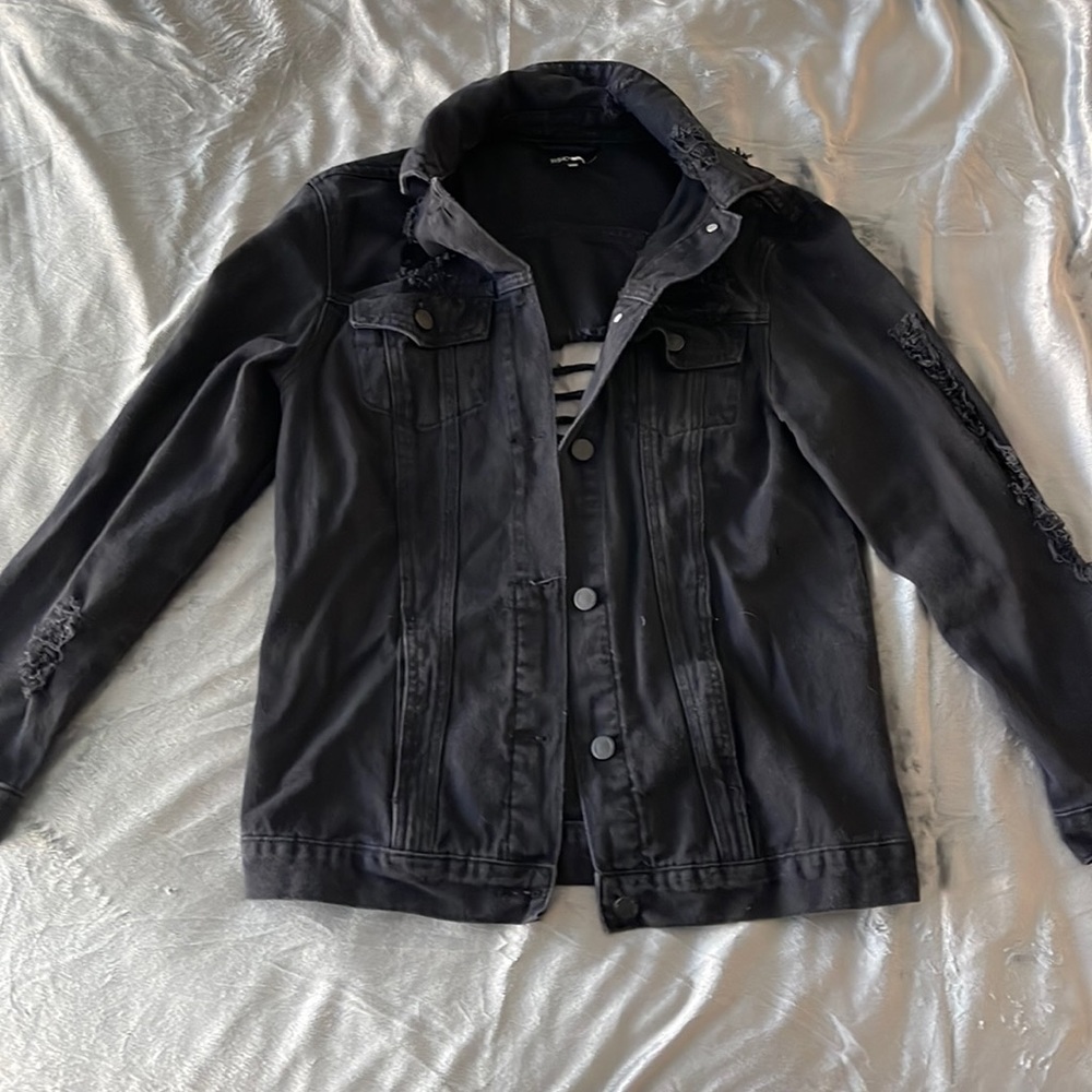 Distressed black denim jacket